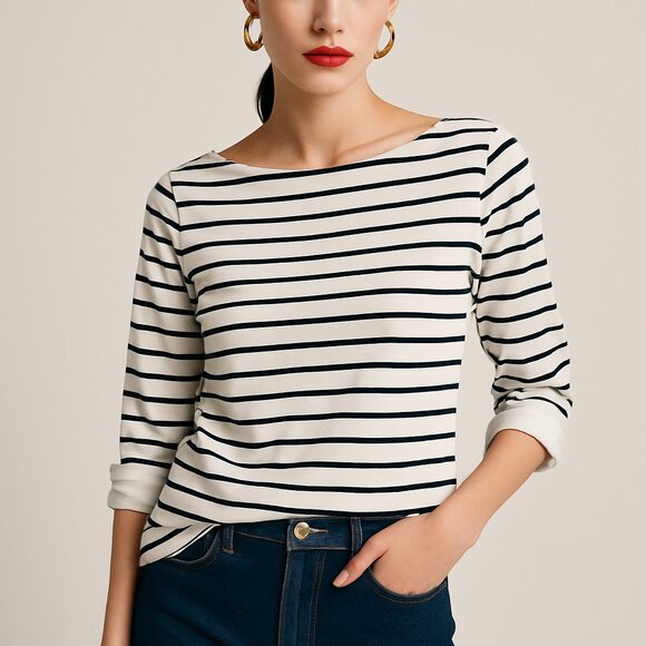 TOMMY HILFIGER | White & Blue Striped Short-Sleeve Shirt – Women’s Large - Picture 1 of 7